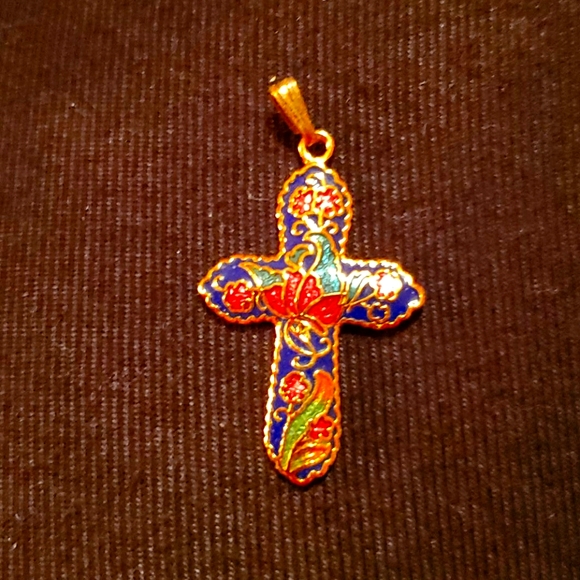 Vintage Cloisonne Cross pendant - Picture 1 of 1